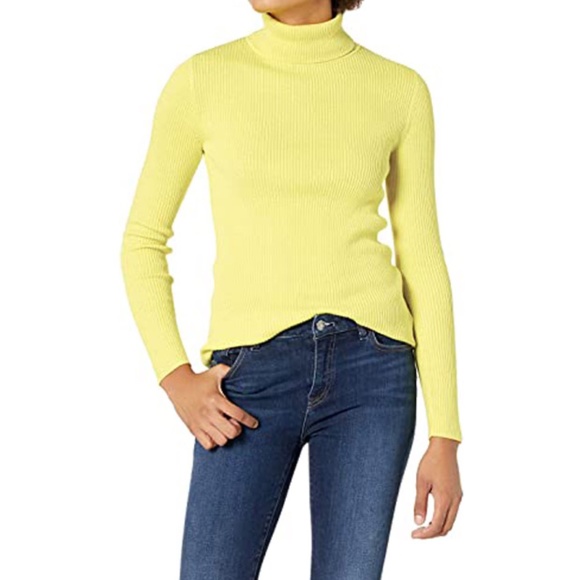 NEW: Yellow Fitted Rib Knit Turtleneck Sweater - Picture 1 of 4